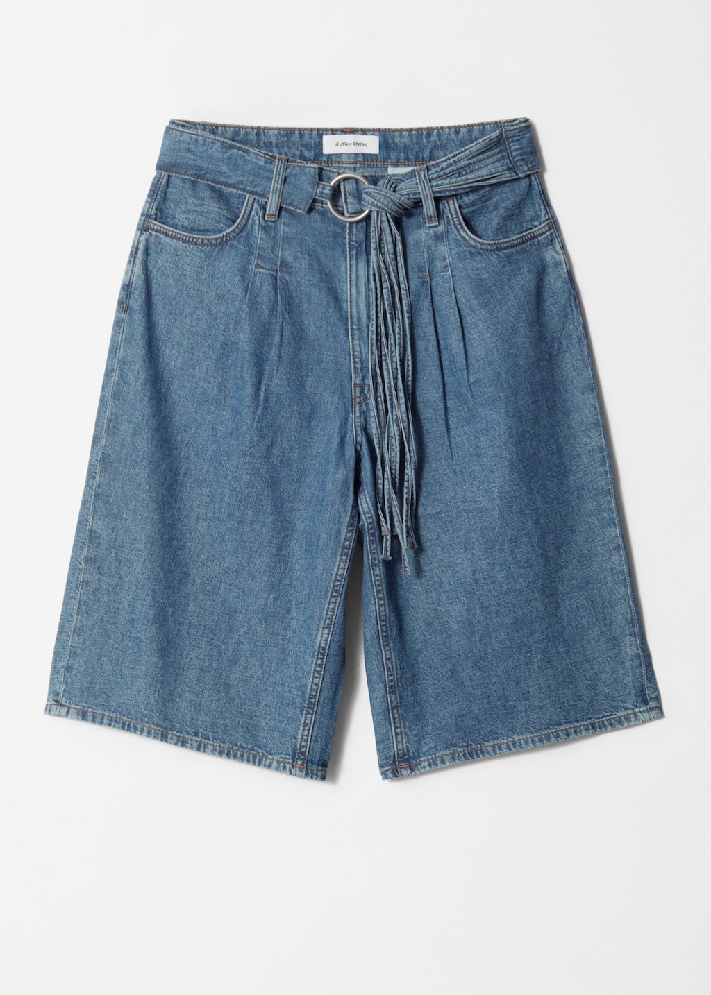 【YOURNUS】Hito Strap Bermuda Denim Long Denim Shorts - Mid Blue - Shorts - & Other Stories