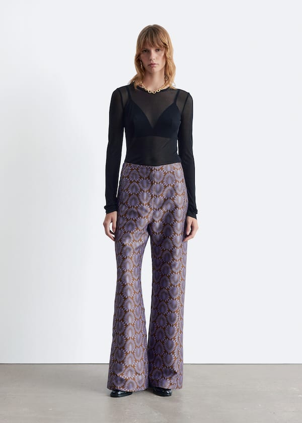 Flared Satin Jacquard Trousers