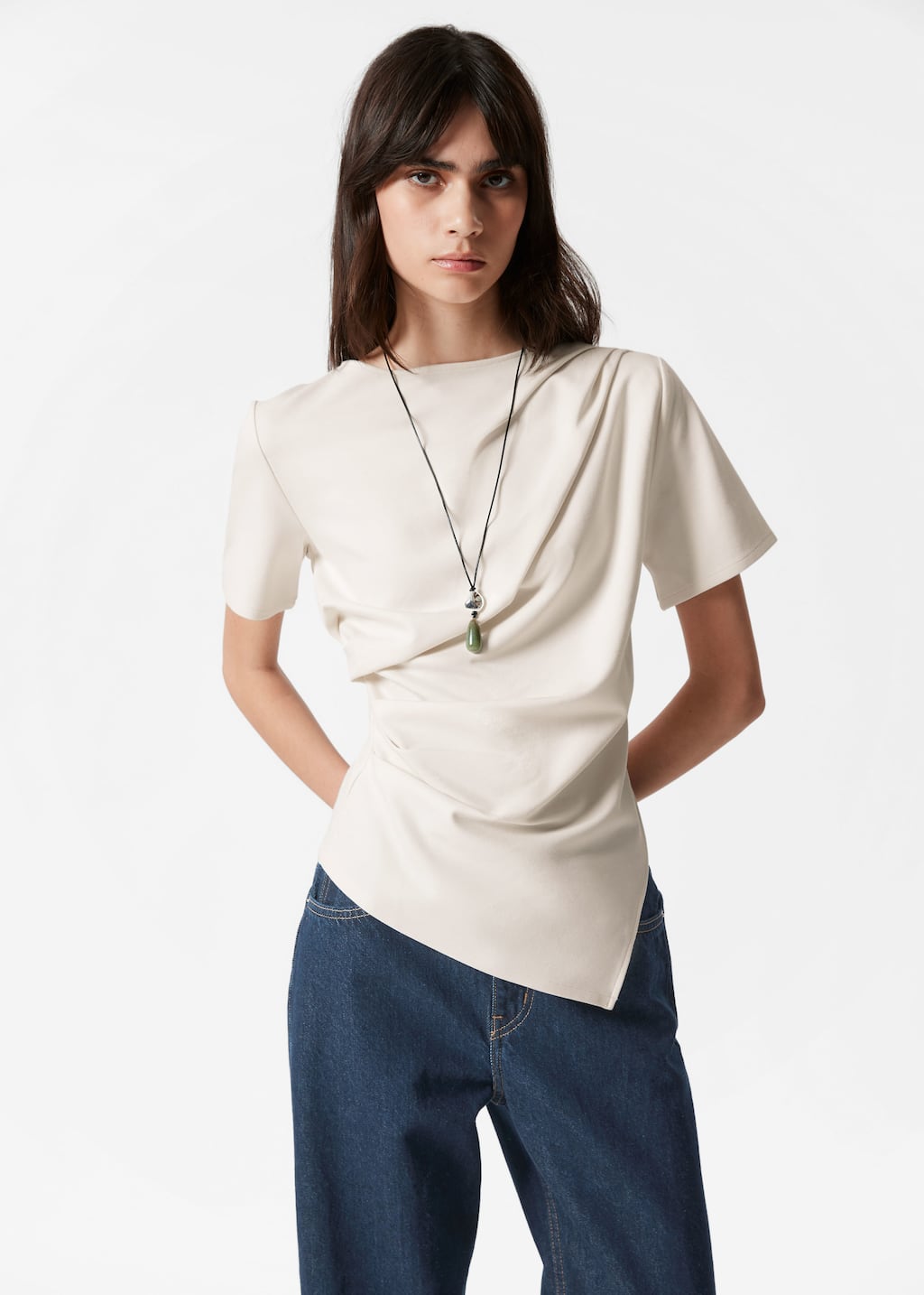 Draped Asymmetric T-shirt - White - T-shirts - & Other Stories