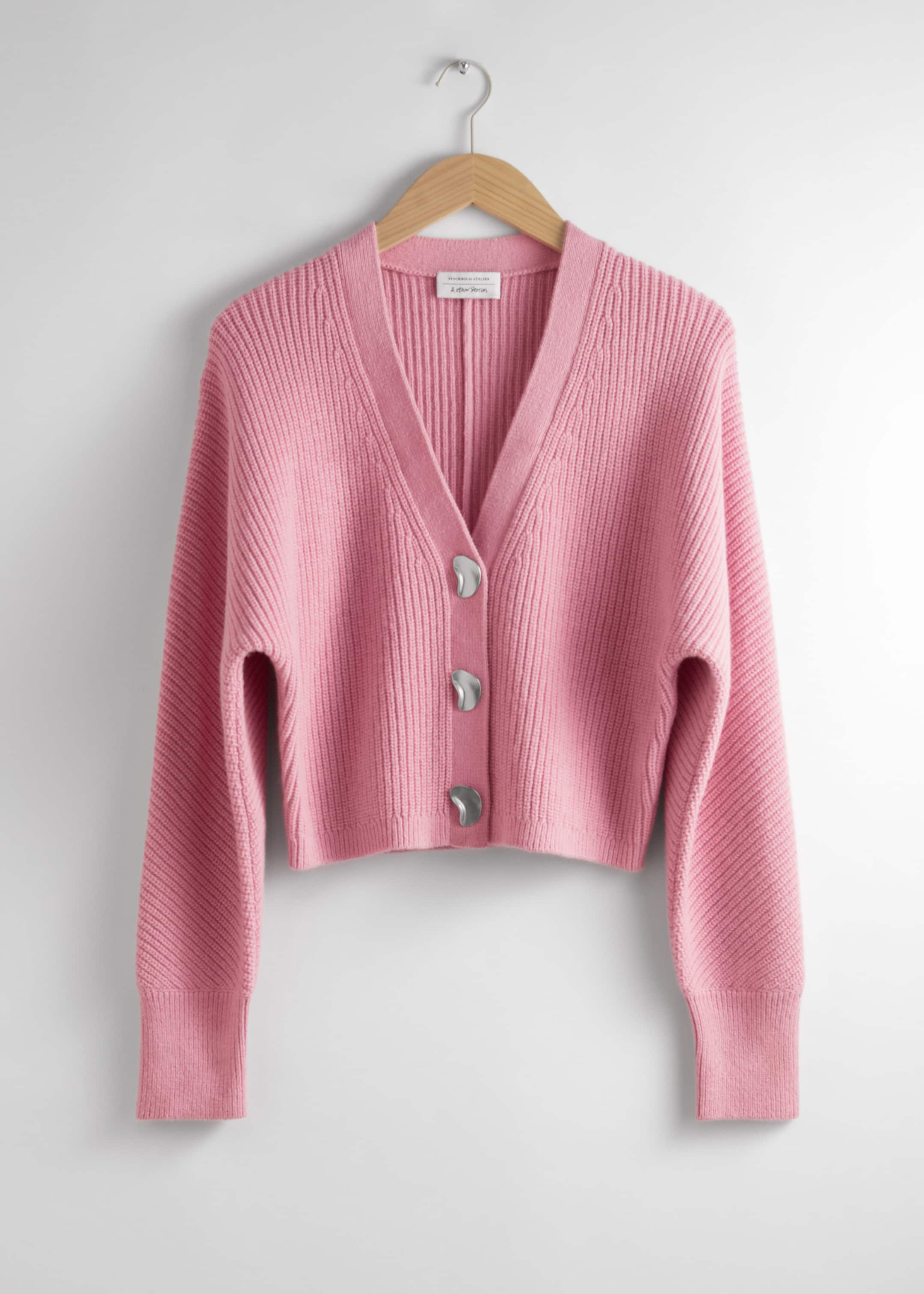 Metal Button Knit Cardigan - Pink - Still Life