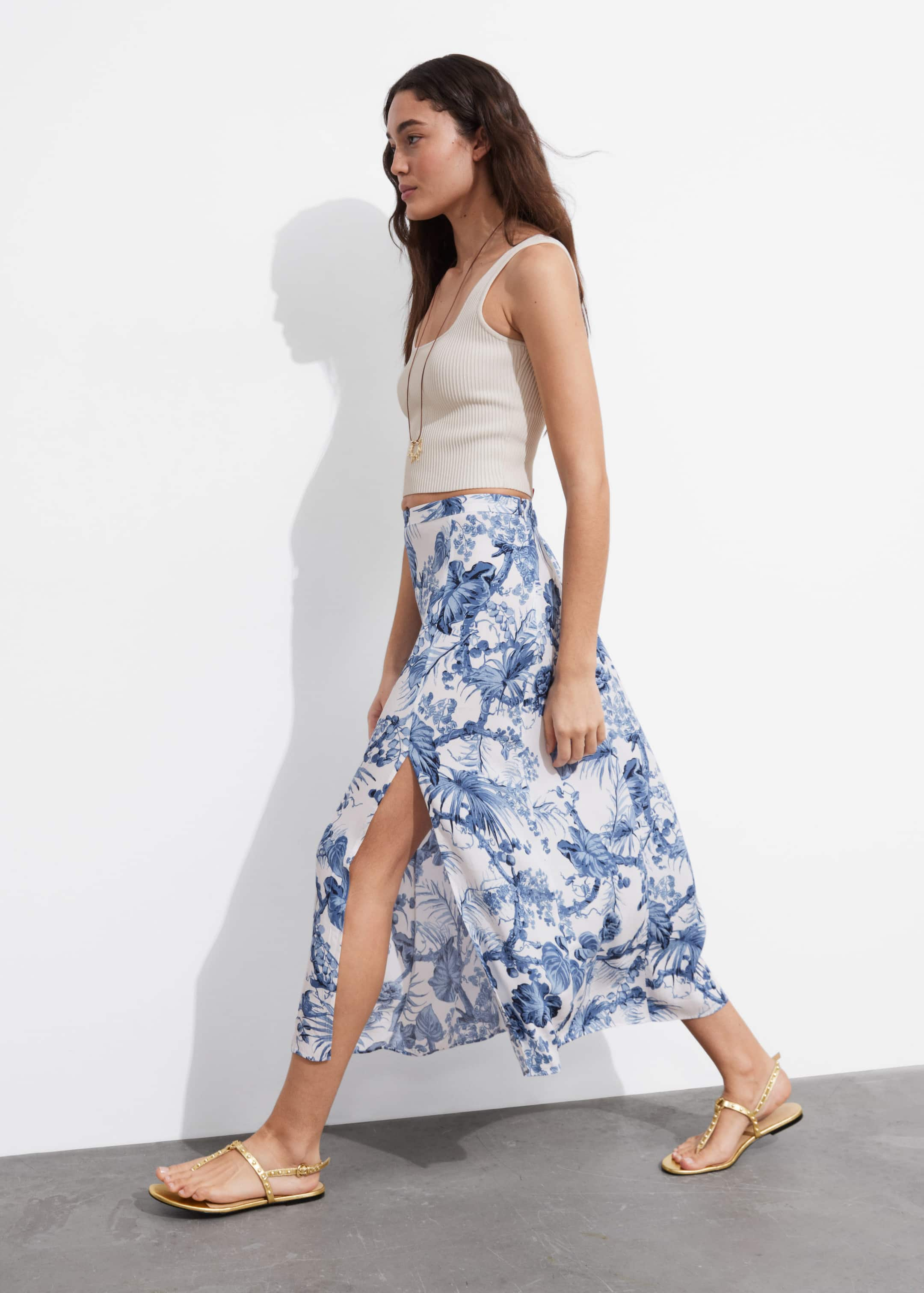 Side Slit Midi Skirt - Lilac Florals - Lookbook