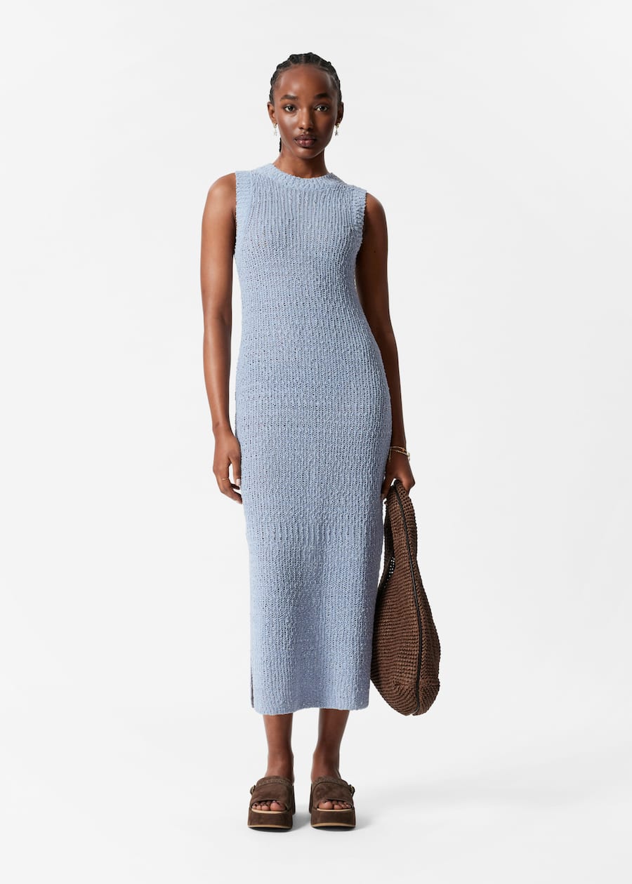 Sleeveless Silk-Blend Midi Dress - Dusty Blue - Midi dresses - & Other Stories US