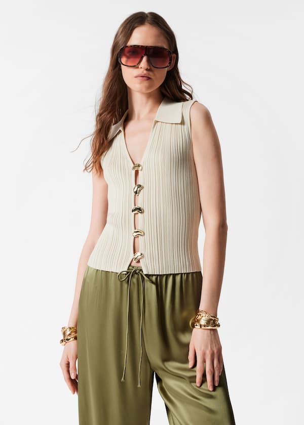 Rib-Knit Collar Tank Top