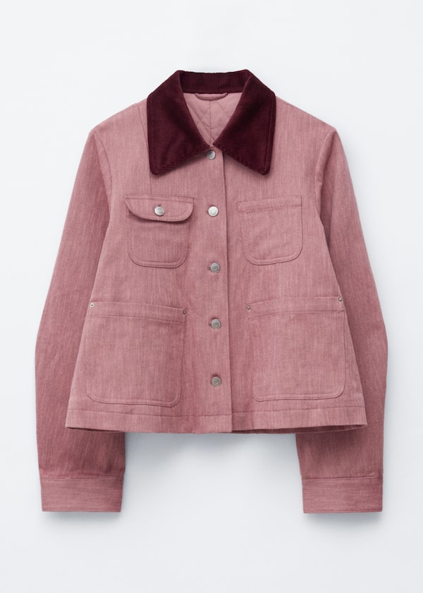 Contrast-Collar A-line Jacket