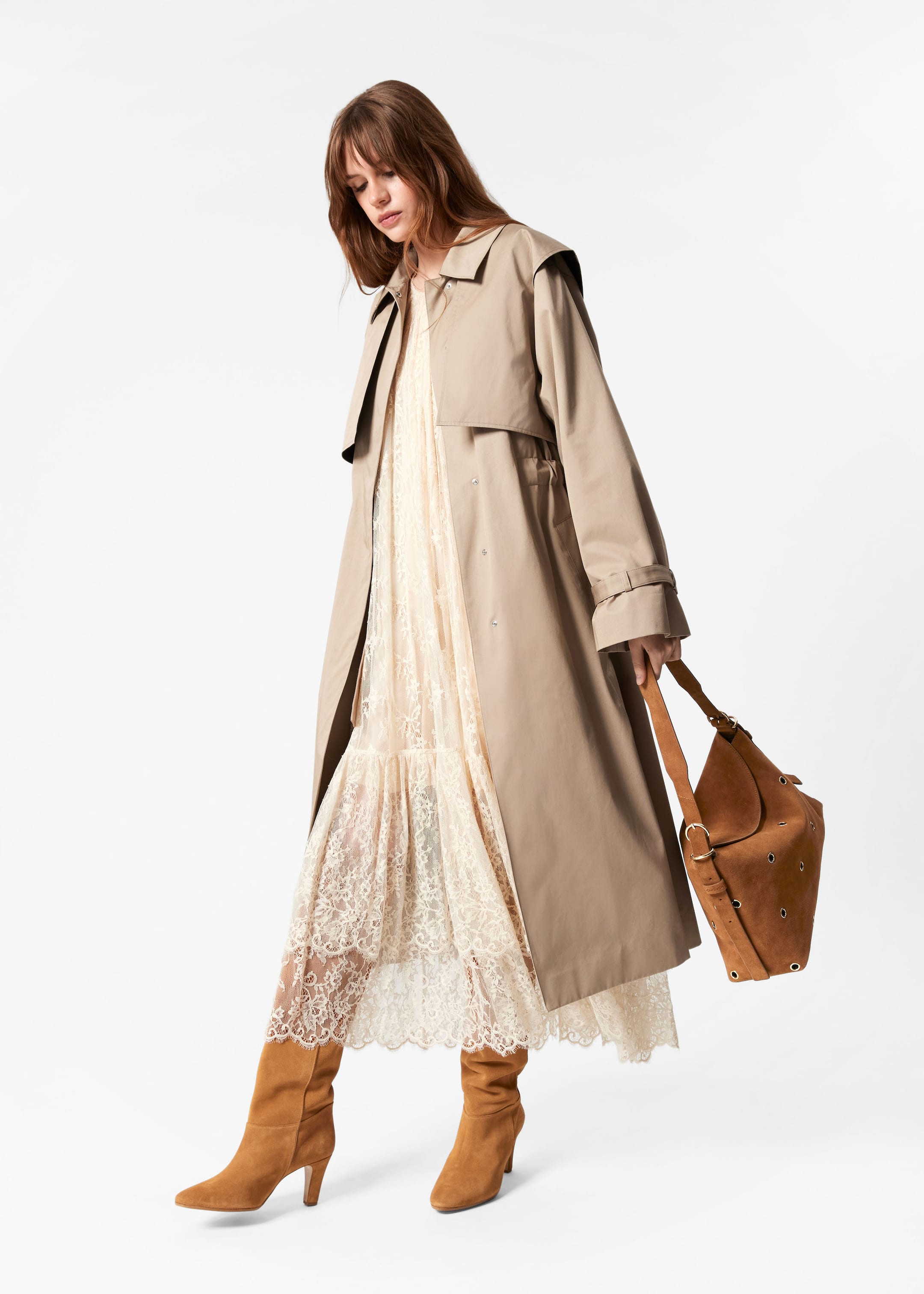 Funnel-Neck Trench Coat - Beige - Lookbook