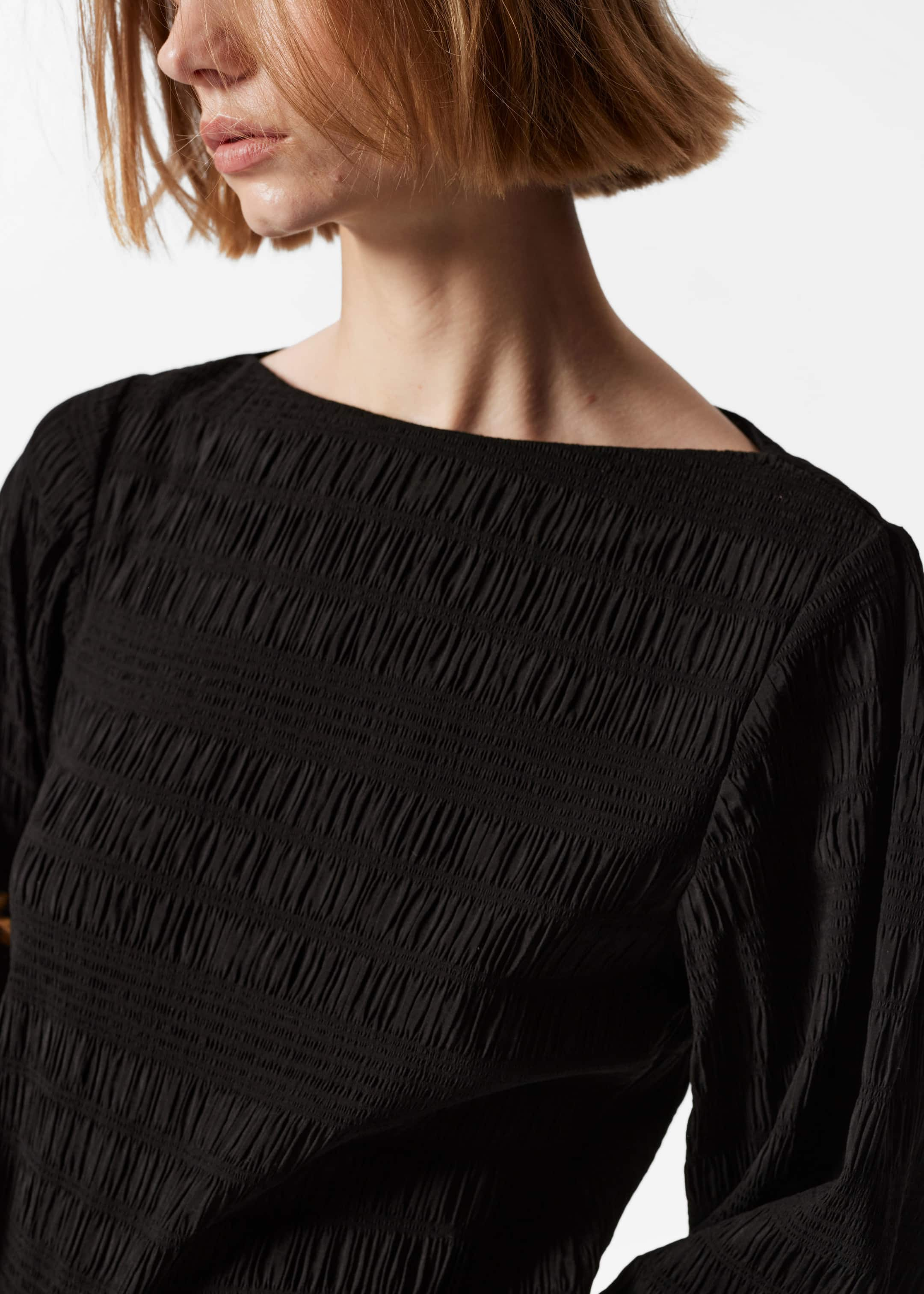 Smocked Blouse - Black - Lookbook