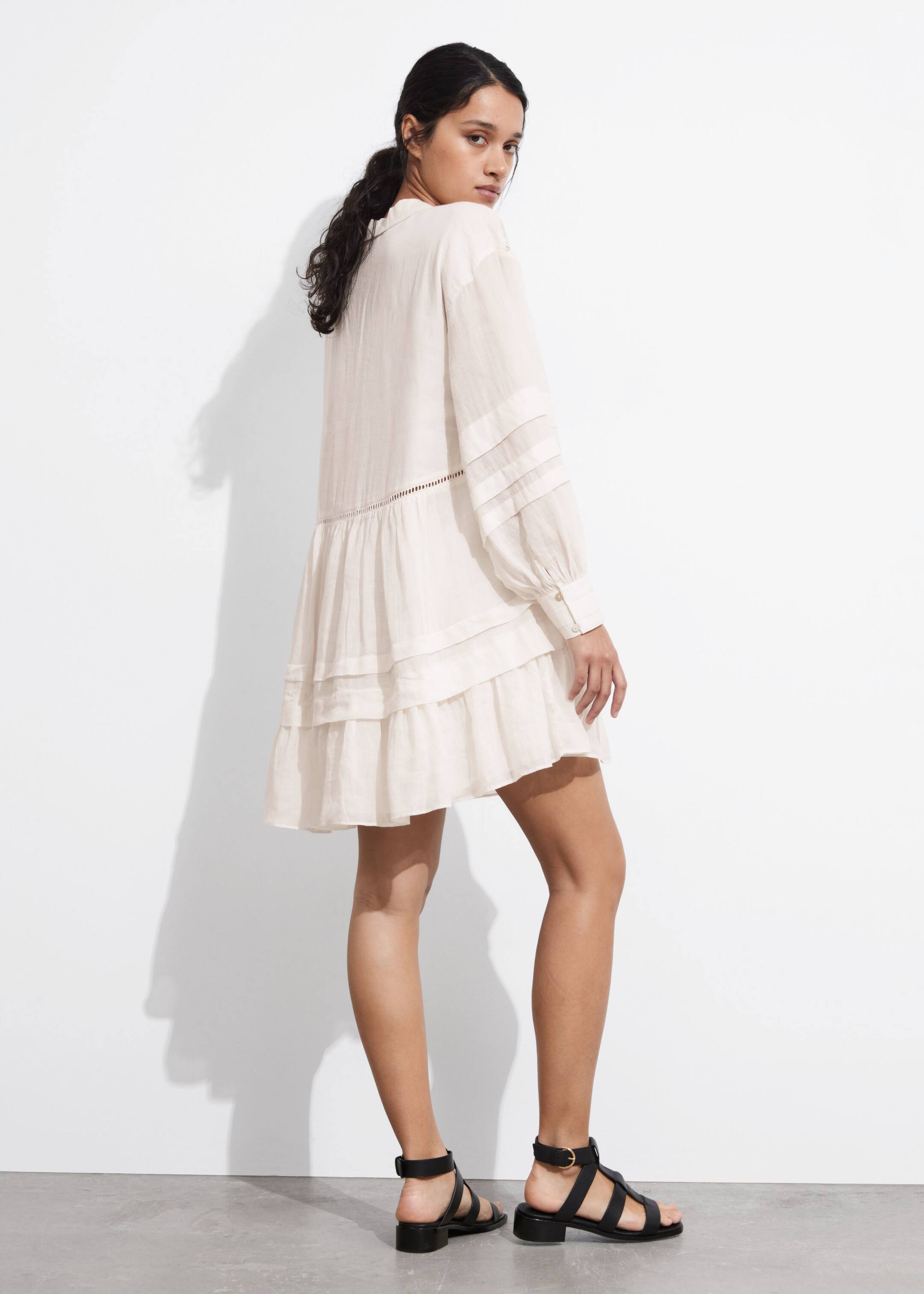 Relaxed Collared Mini Dress - Cream - Lookbook