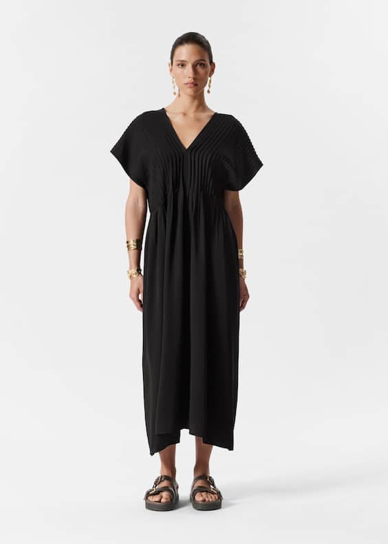 Pleated Dolman Midi Dress