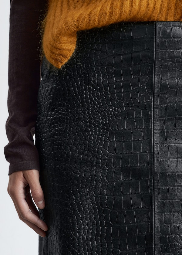 Nappa Leather Pencil Midi Skirt