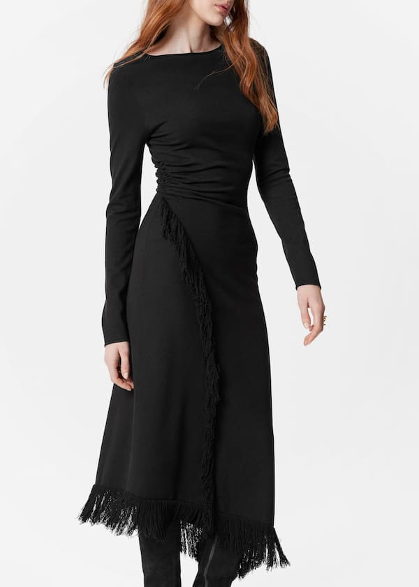 Asymmetric Fringe Midi Dress