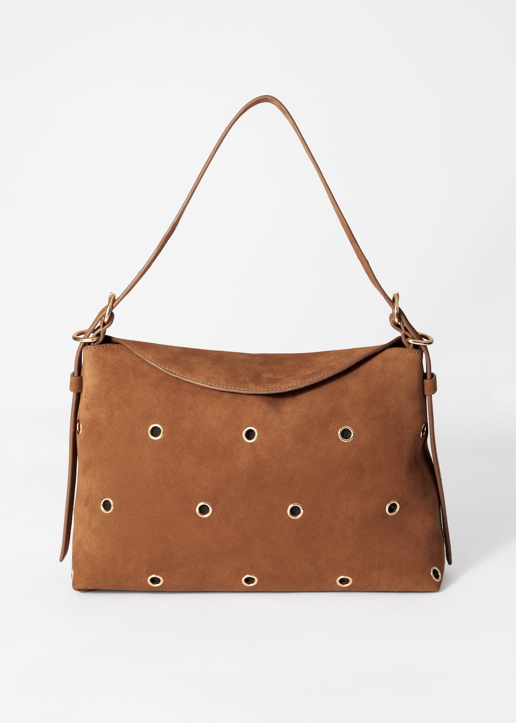 Eyelet-Embellished Suede Bag - Brown - Shoulderbags
