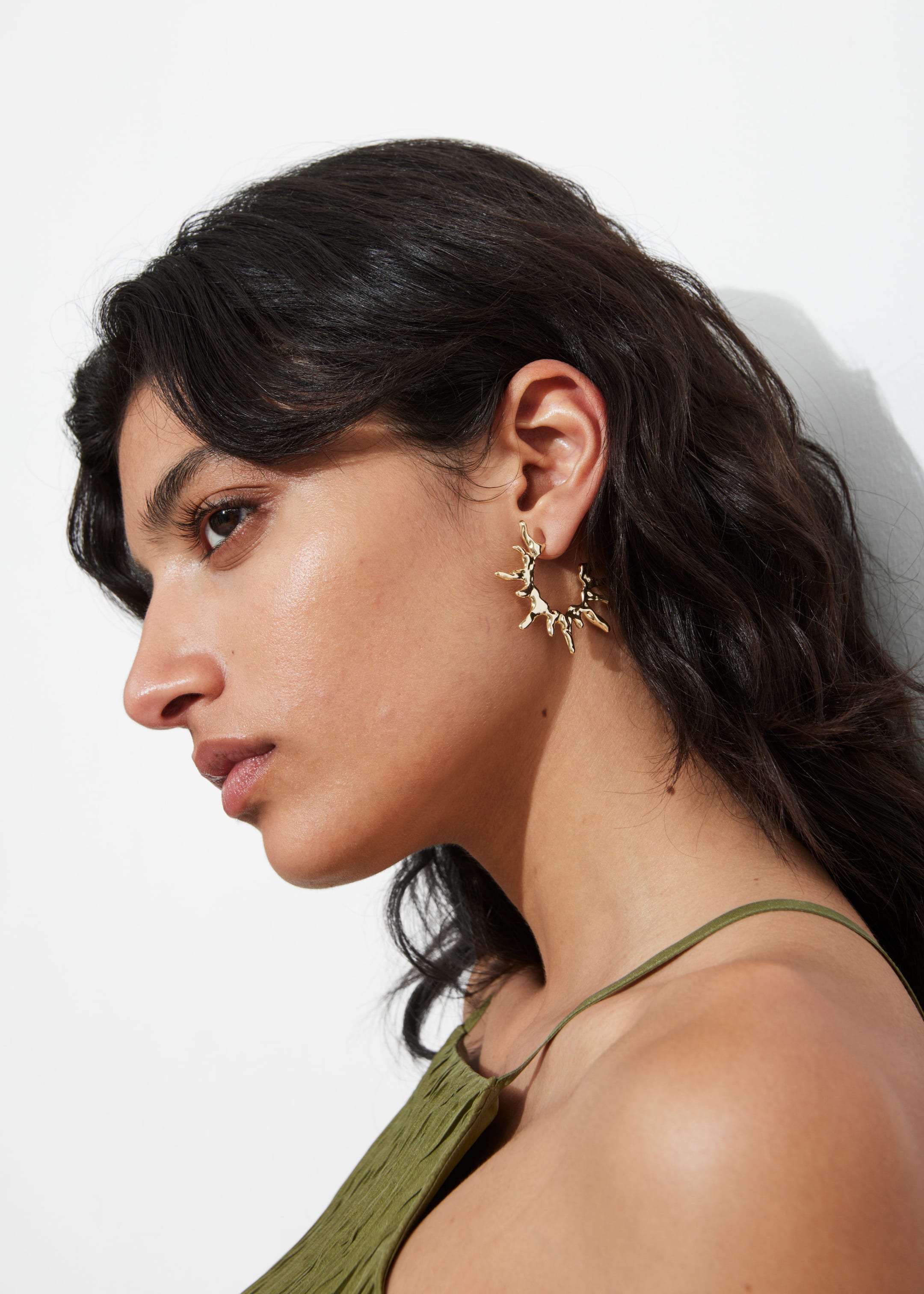 Molded Hoop Earrings - Gold - Lookbook