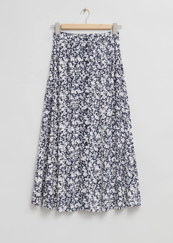 Buttoned A-Line Midi Skirt