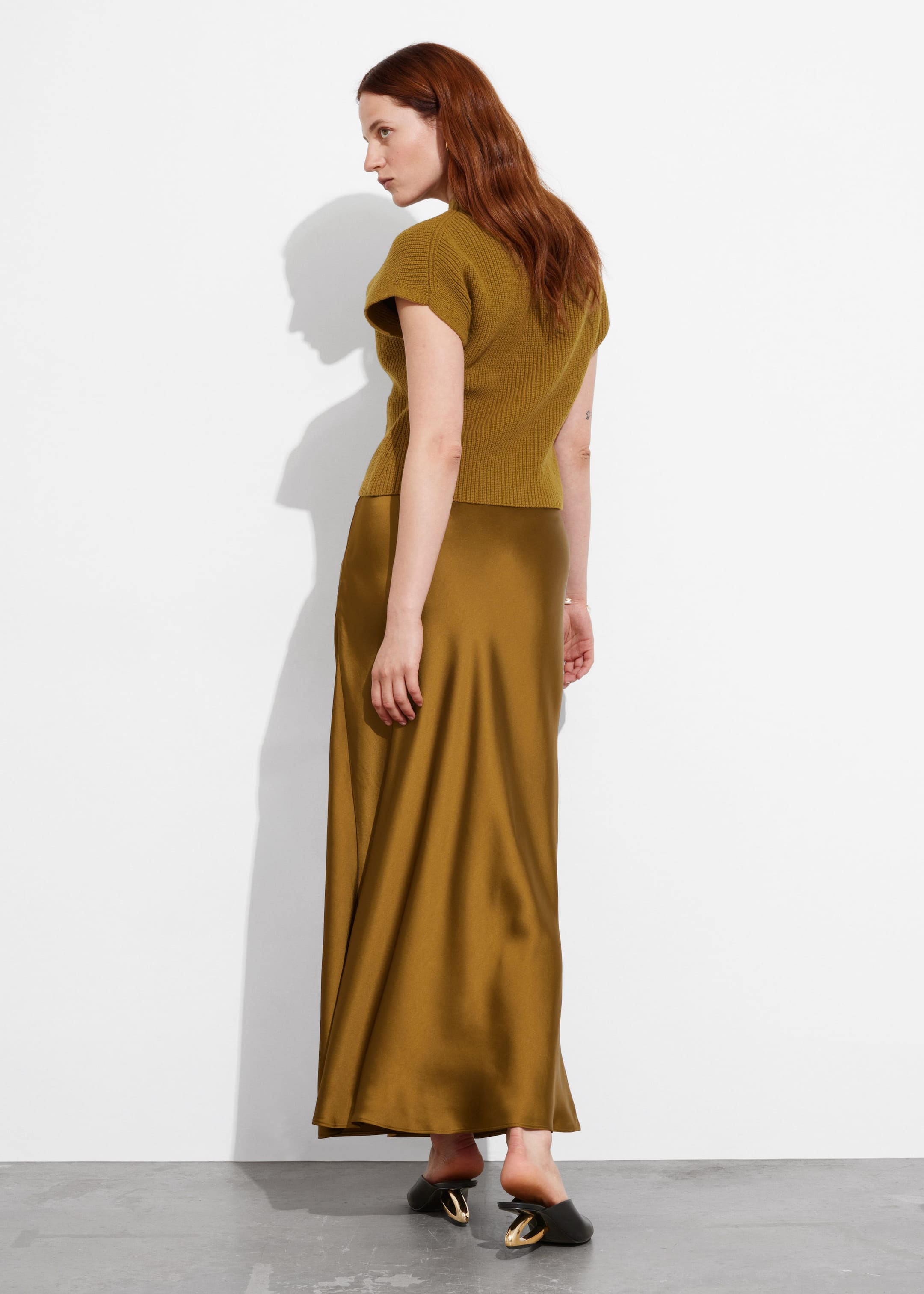 Satin Maxi Skirt - Brown - Lookbook