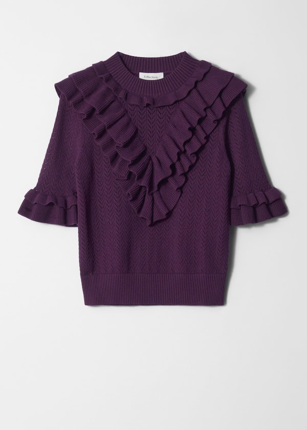 Pointelle-Knit Ruffle Top