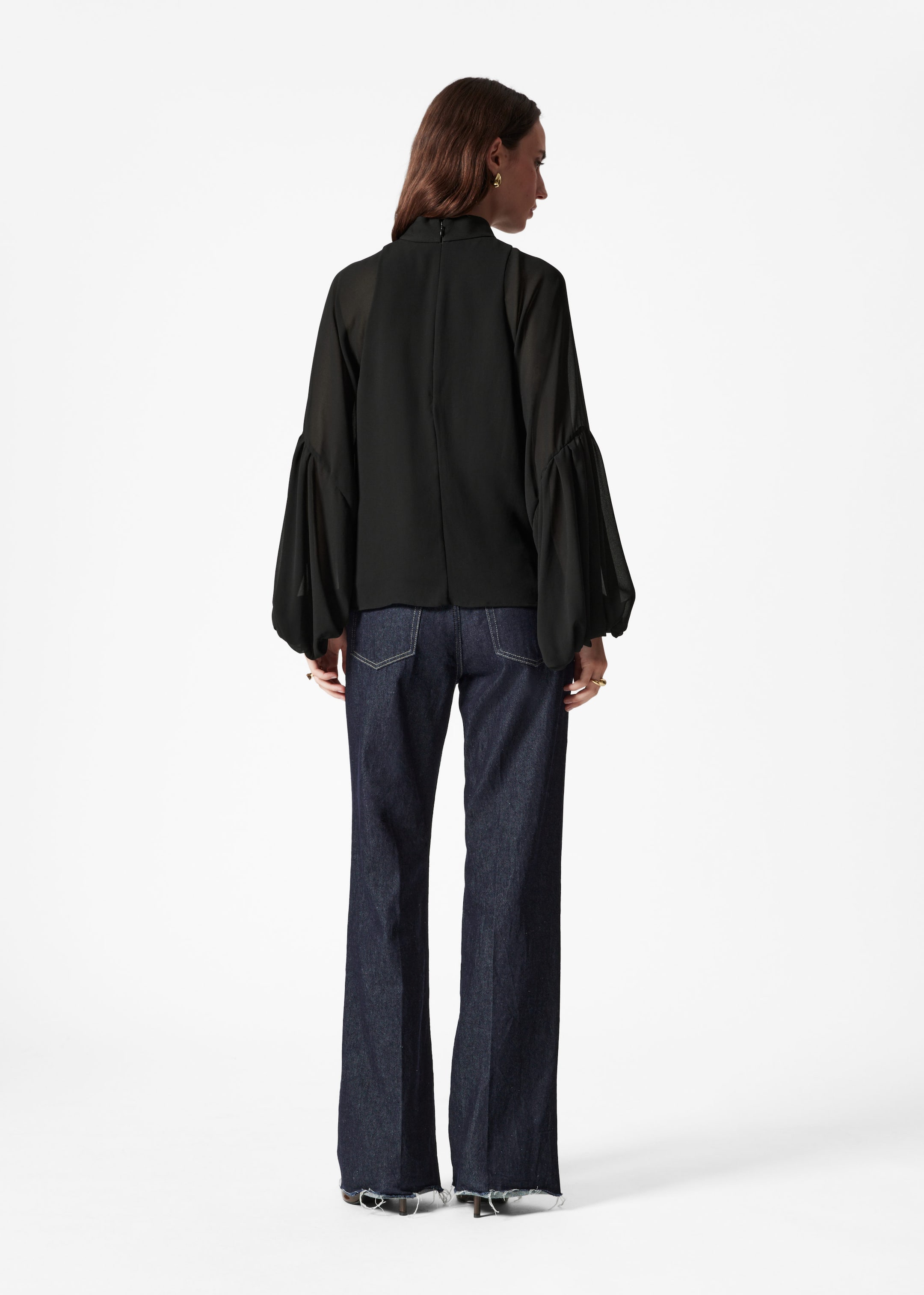 Sheer Puff-Sleeve Blouse - Black - Lookbook