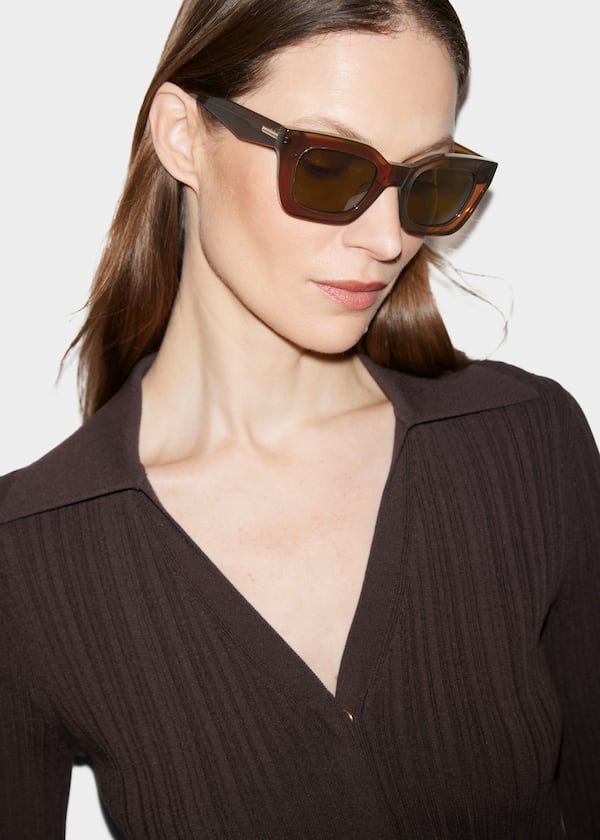 Rectangular-Frame Acetate Sunglasses