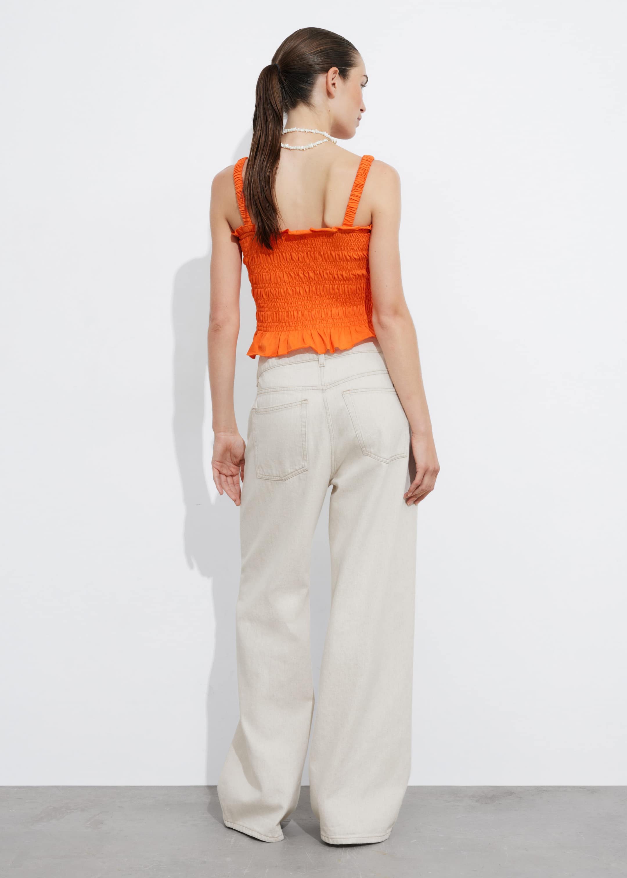 Smocked Peplum Top - Orange - Lookbook