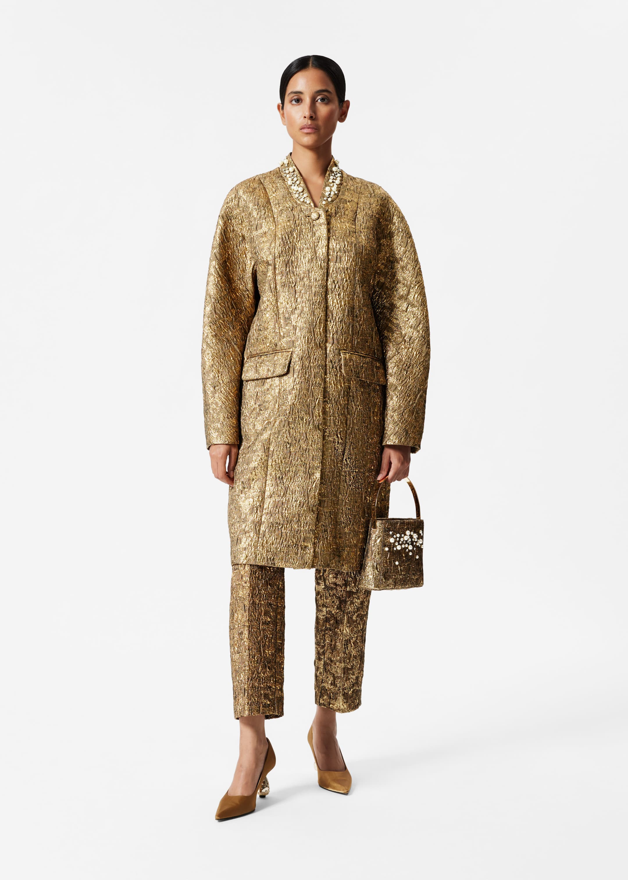 Image of Tailored Metallic Jacquard Coat