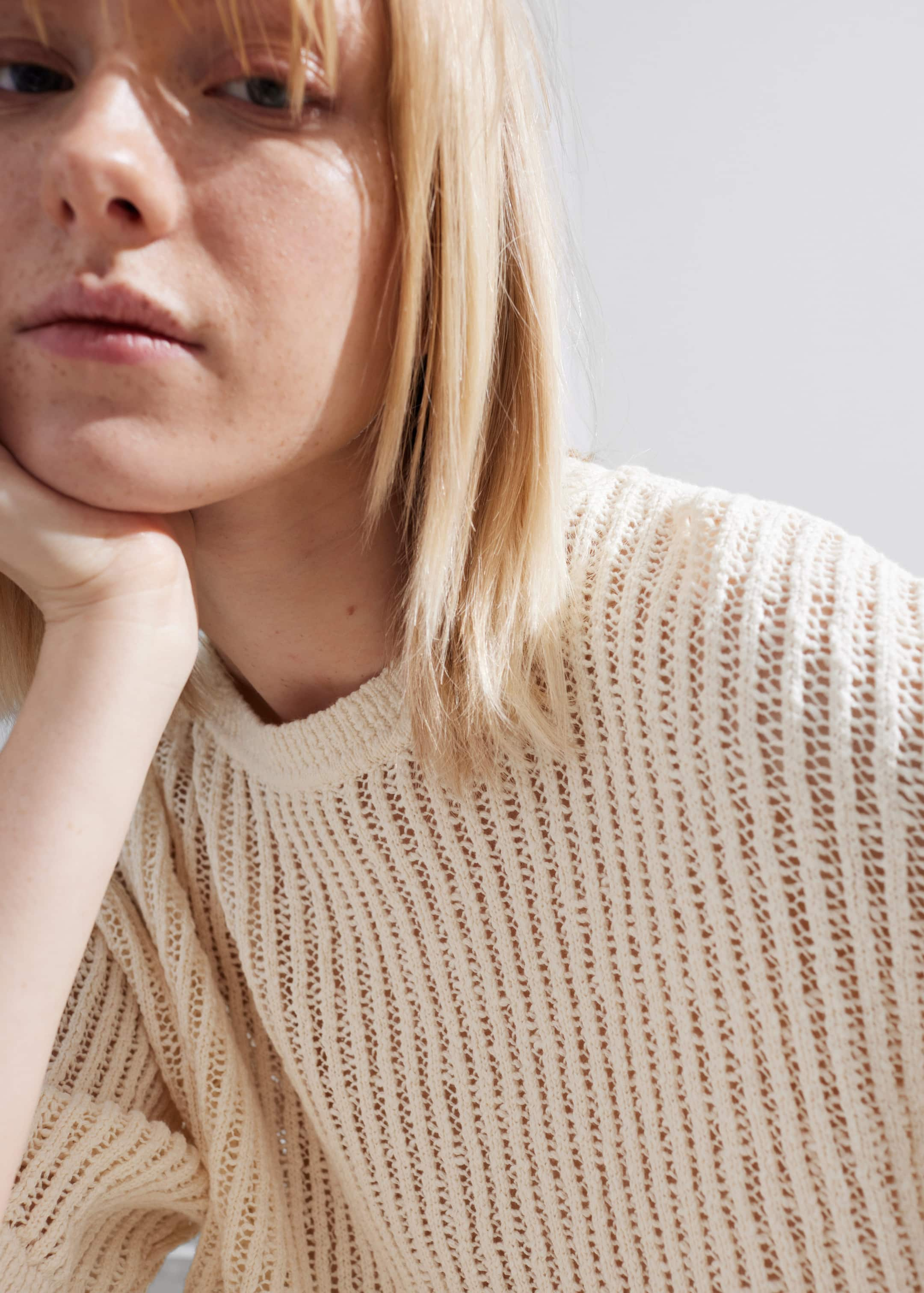 Sheer Rib-Knit T-Shirt - Cream - Lookbook