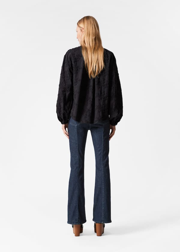 Voluminous Floral-Appliqué Blouse