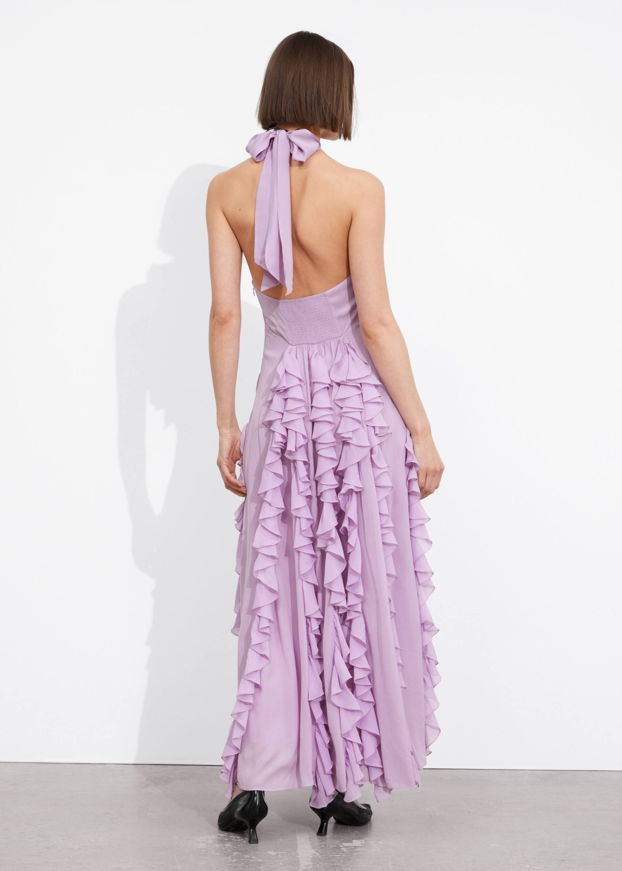 Frilled Halterneck Midi Dress - Lilac - Lookbook