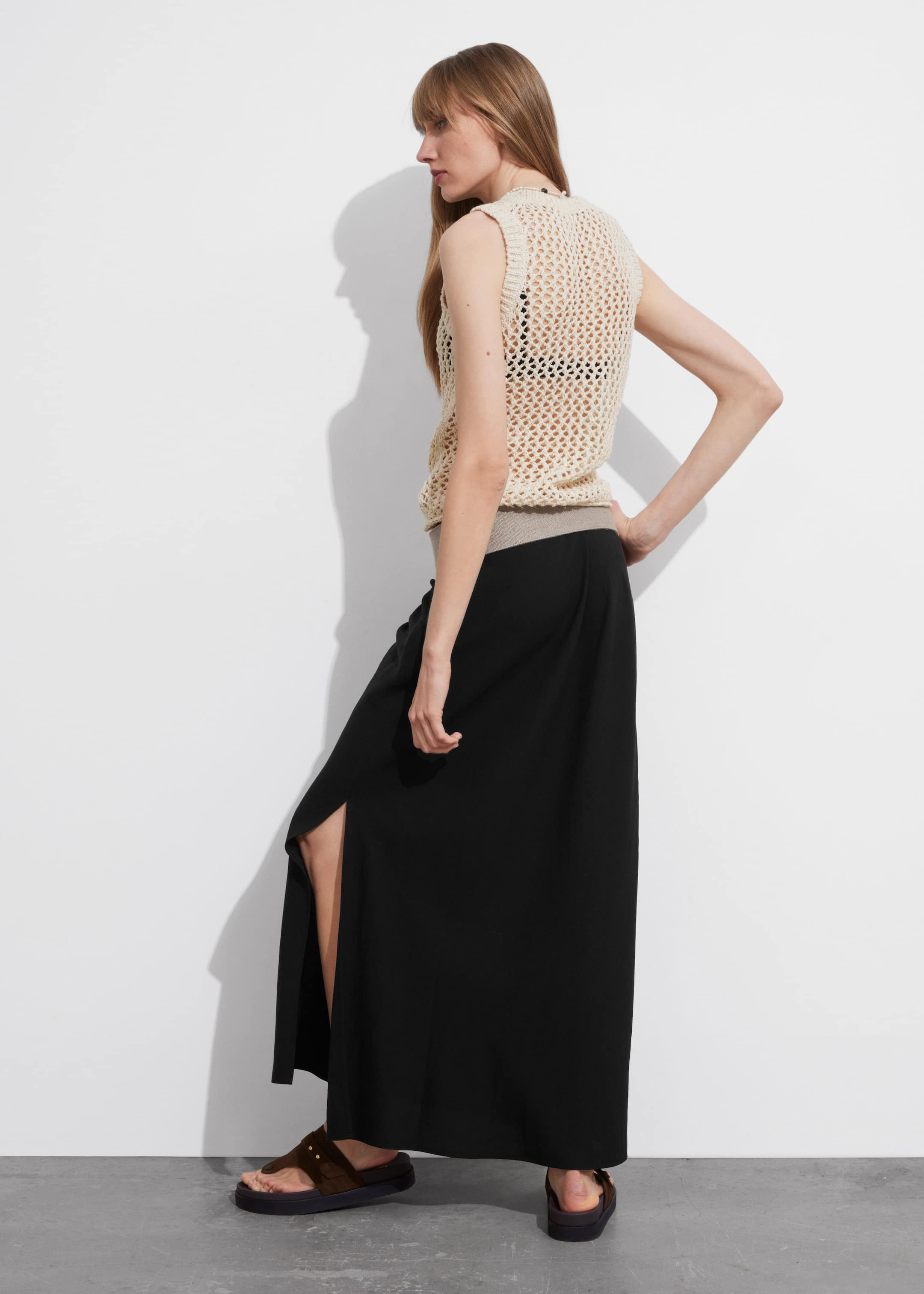 High-Waist Maxi Skirt - Beige - Lookbook