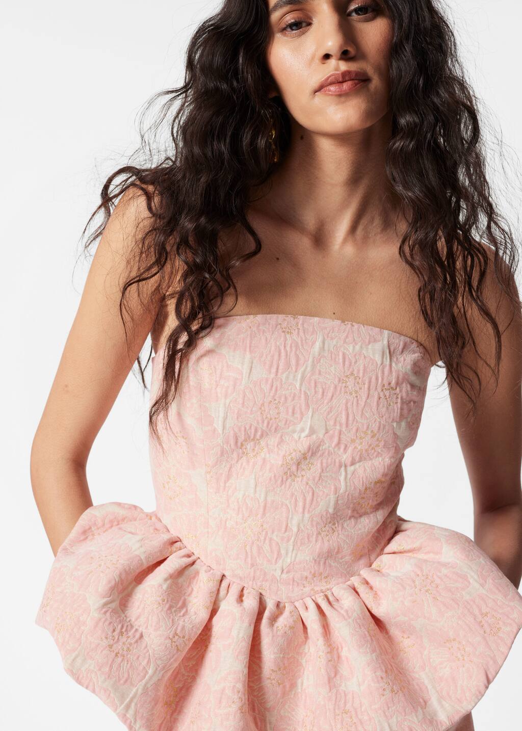 Bandeau Peplum Jacquard Top - Light Pink - Tanktops