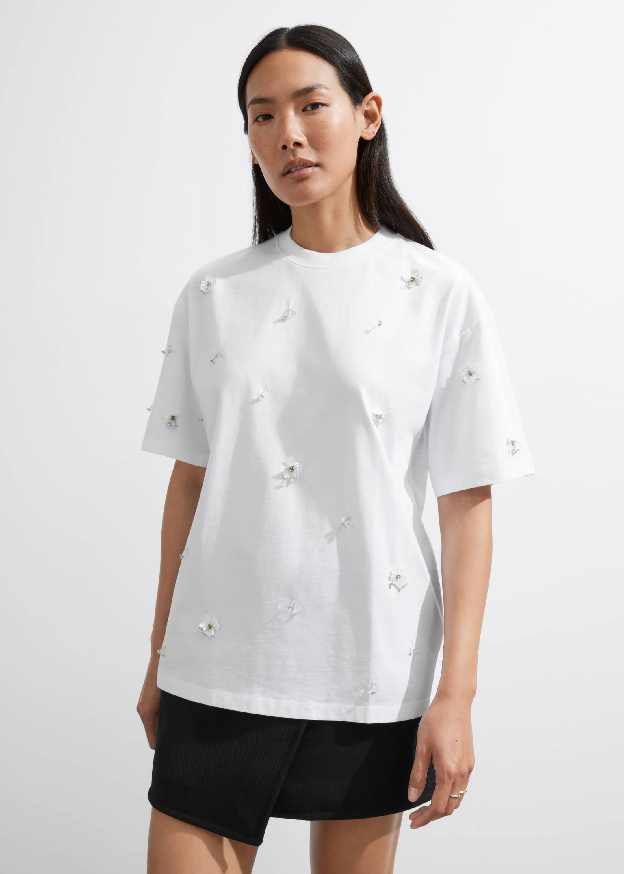 Image of Floral-Appliqué T-Shirt