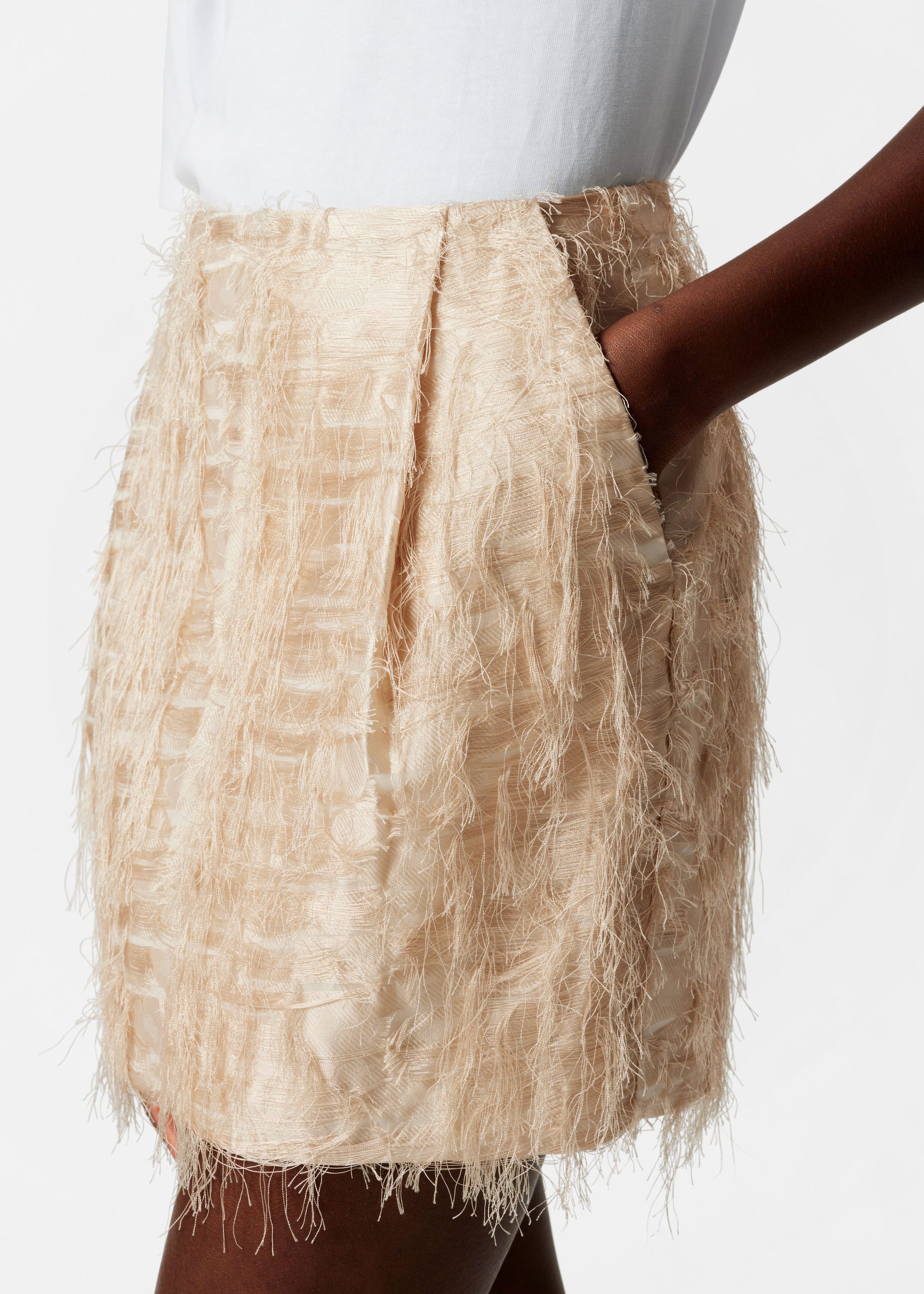 Frayed Mini Skirt - Beige - Lookbook