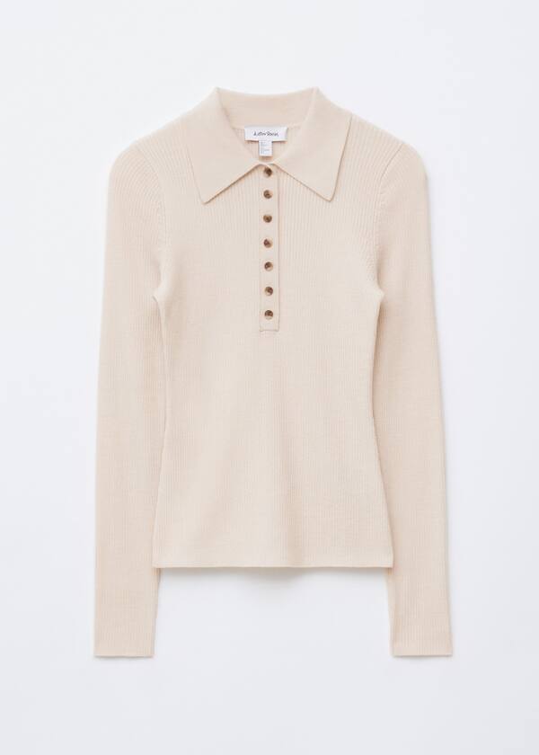 Long-Sleeve Merino Wool Polo Top