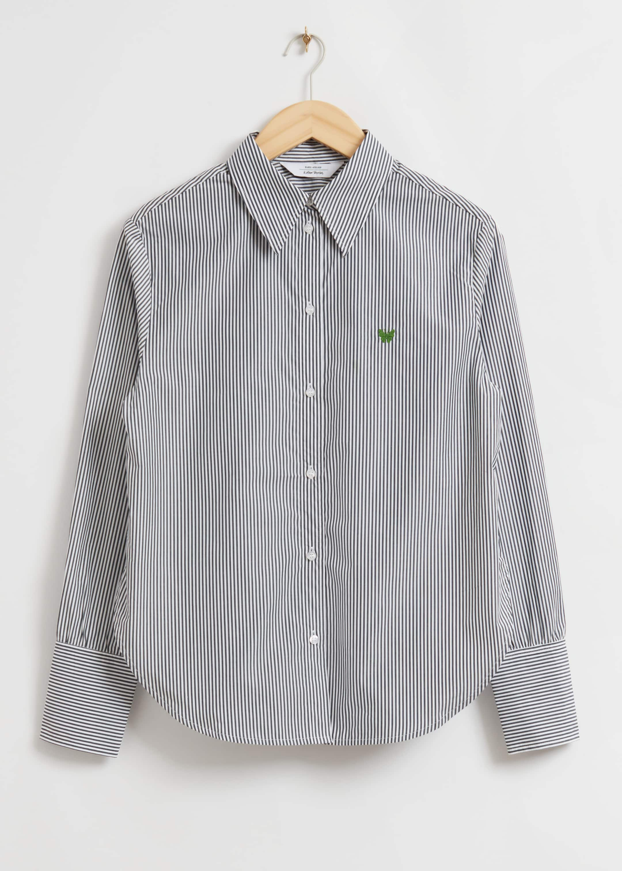 Loose Butterfly Embroidered Striped Shirt - Blue Striped Cotton - Still Life