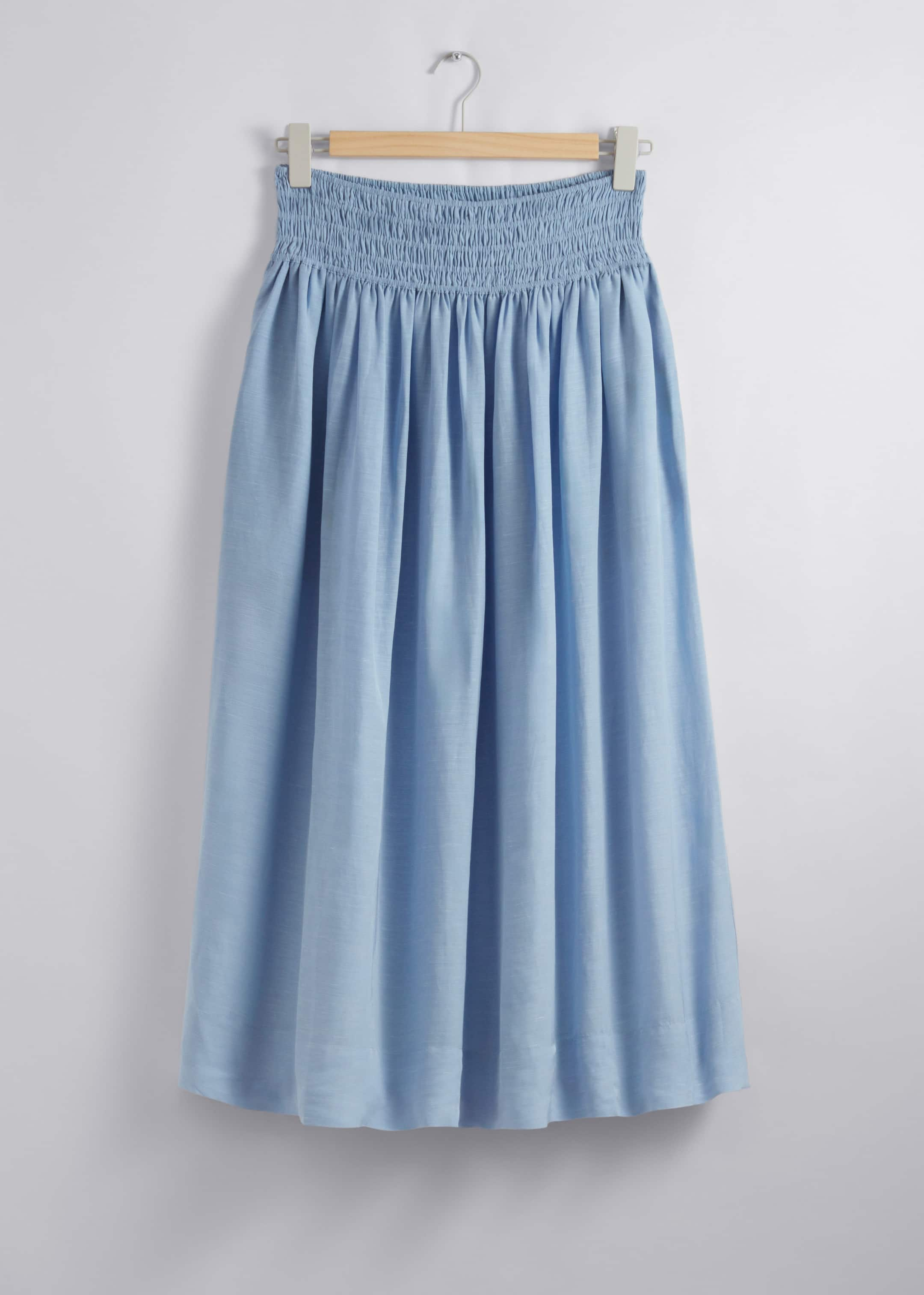 Smock-Waist Midi Skirt - Light Blue - Still Life