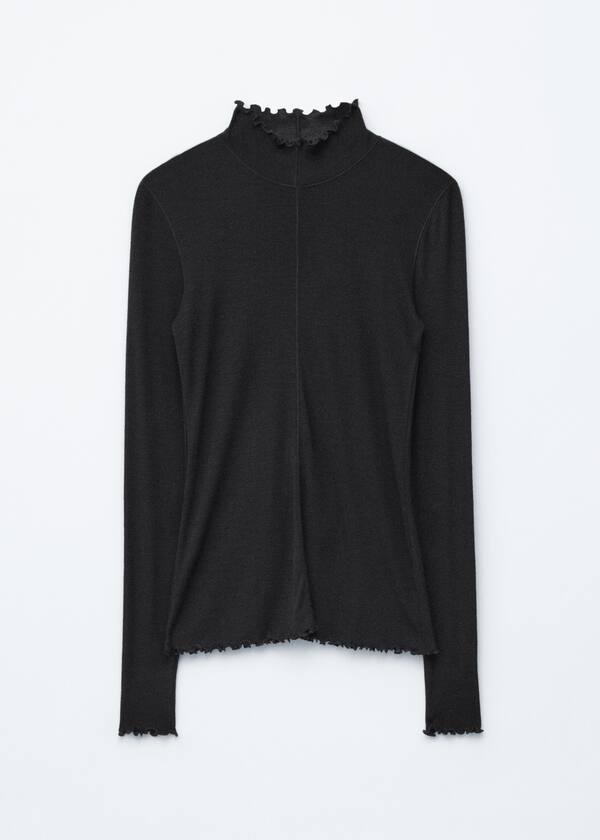 Scalloped Mock-Neck Top