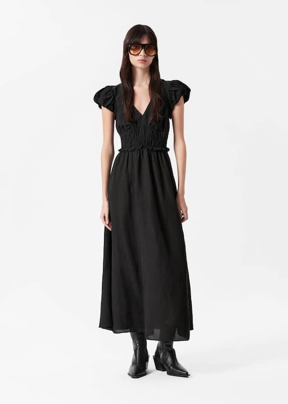 Bubble-Sleeve Midi Dress