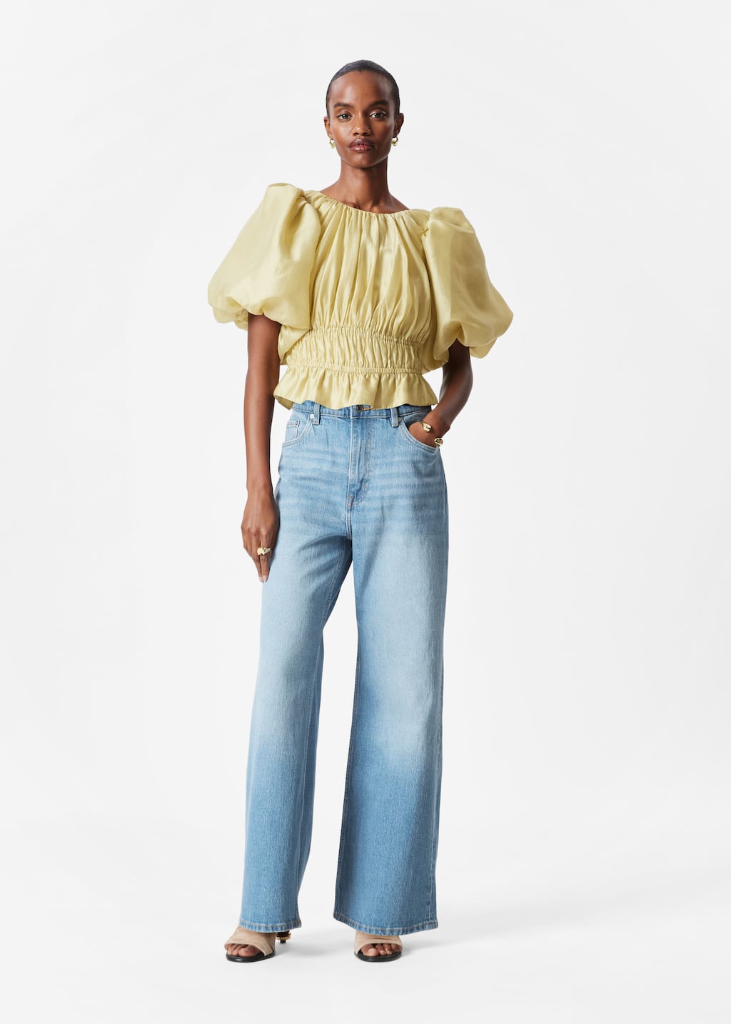 Gathered Waist Balloon Sleeve Blouse Black | NA-KD