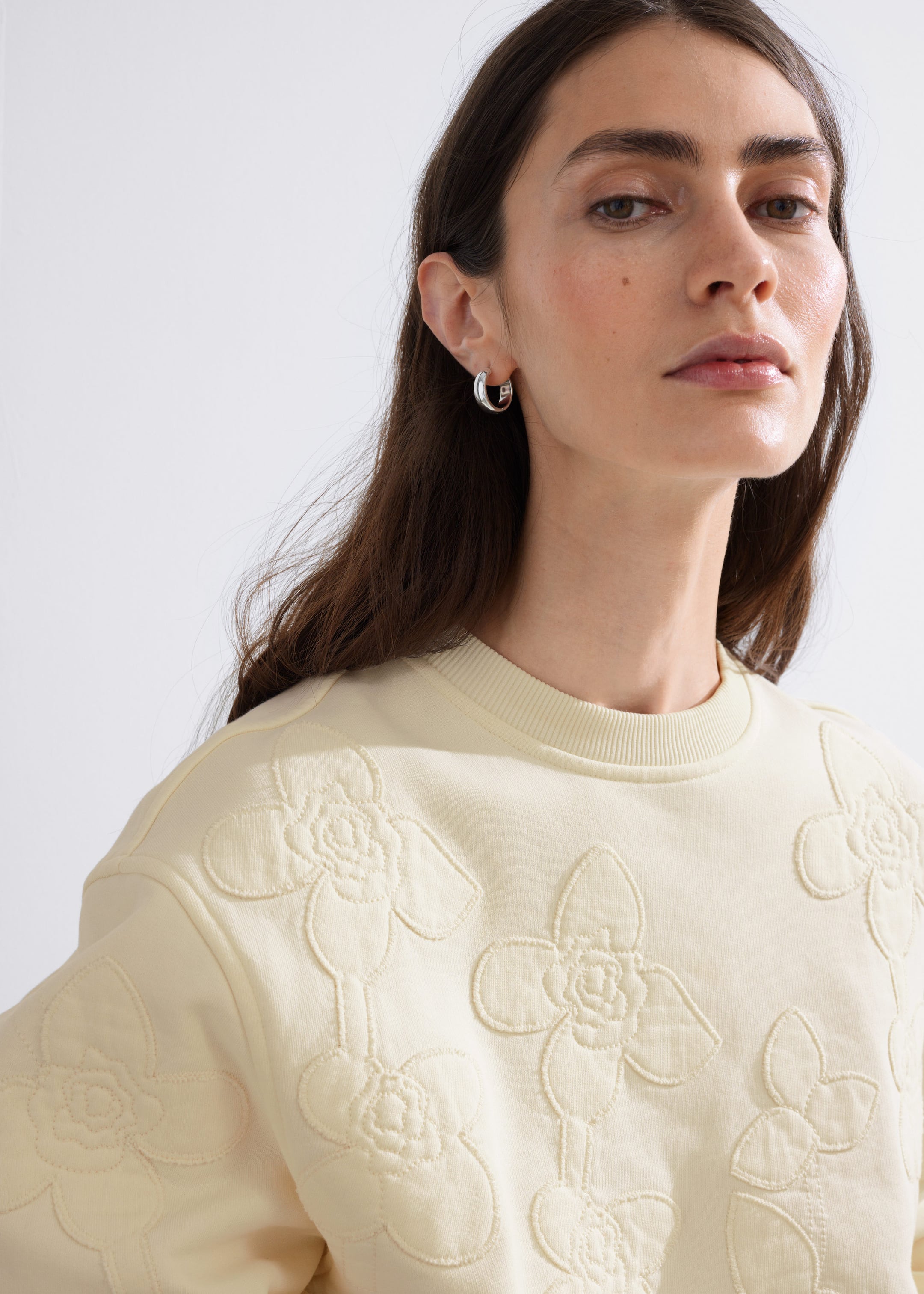 Floral-Jacquard Sweatshirt - White - Lookbook