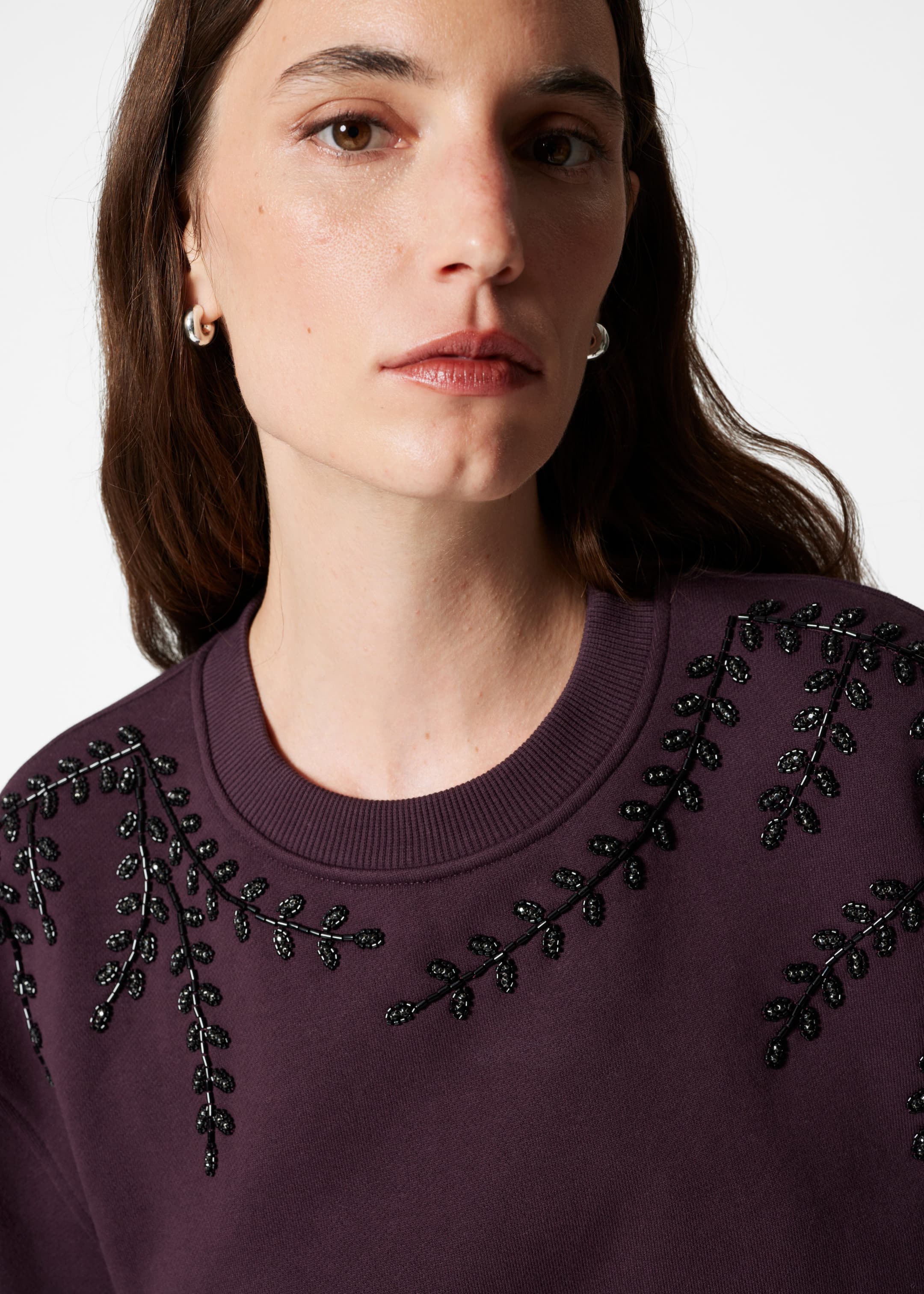 Rhinestone-Embroidered Sweatshirt - Black - Lookbook