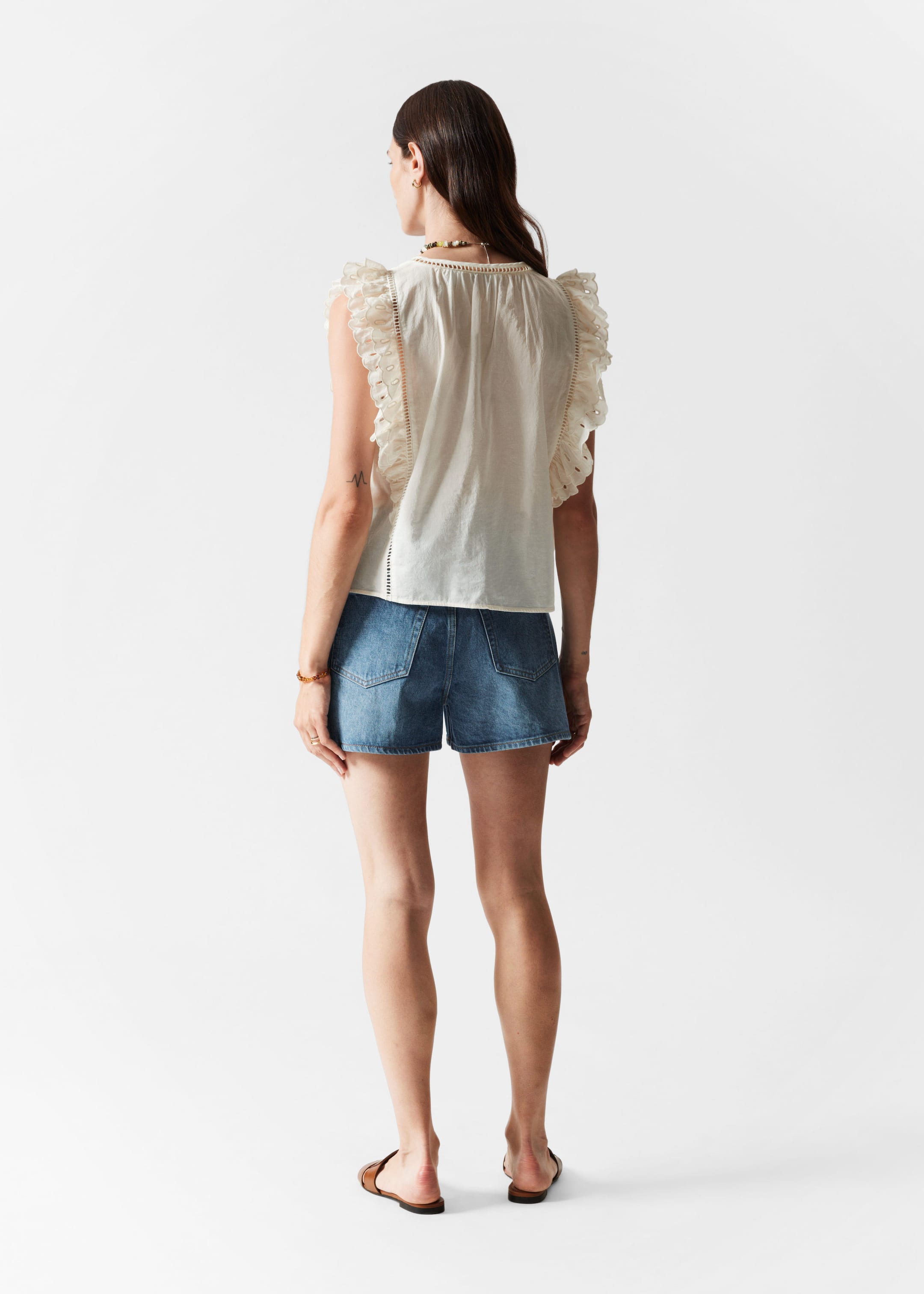 Embroidered Frill Top - Cream - Lookbook