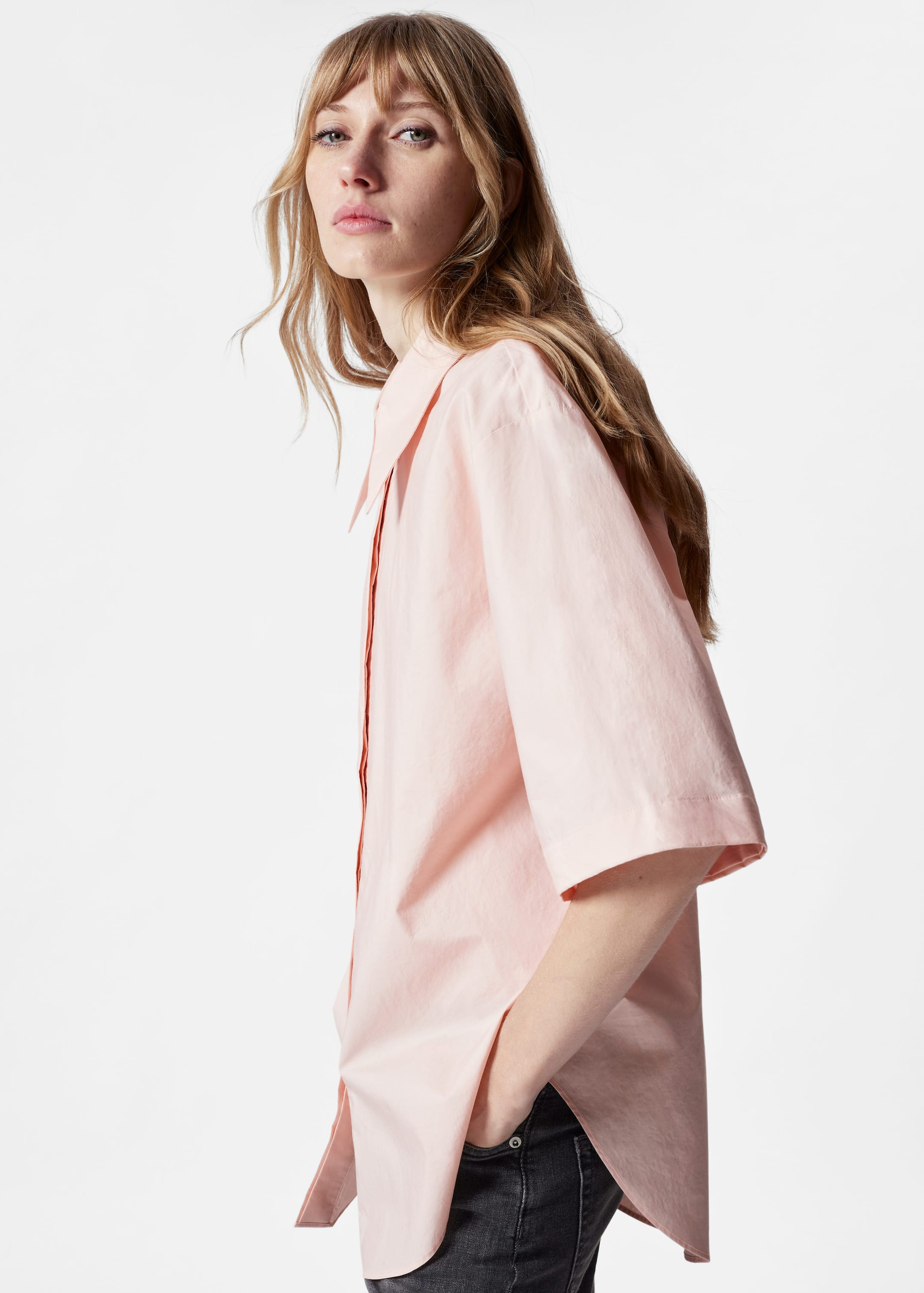 Layered-Sleeve Shirt - Pink - Lookbook