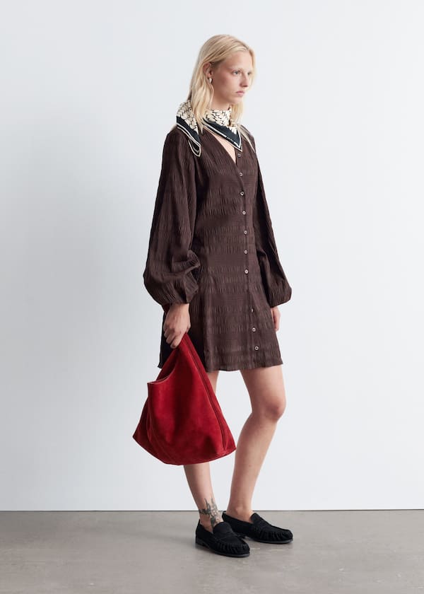 Smocked Balloon-Sleeve Mini Dress