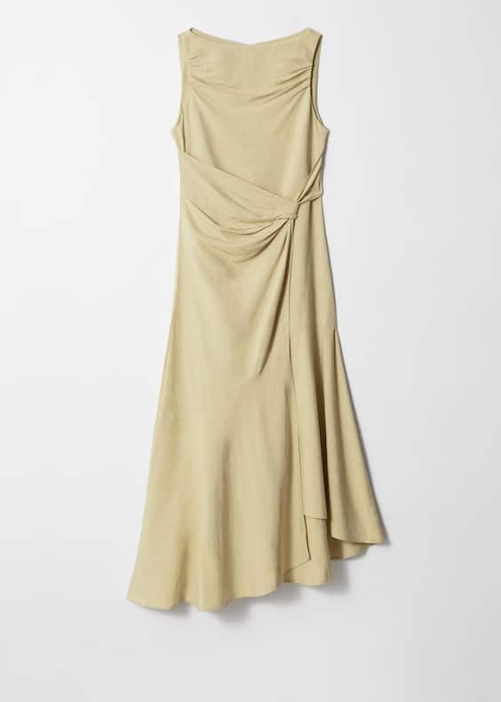 Asymmetric Wrap-Knot Midi Dress