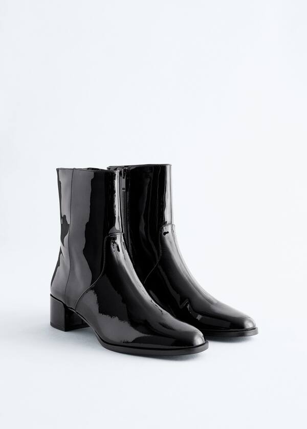 Heeled Glossed-Leather Ankle Boots