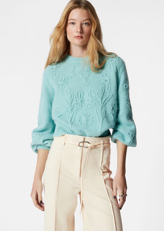 Floral-Appliqué Knit Jumper