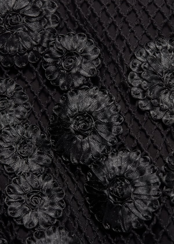 Floral-Appliqué Mesh Midi Skirt