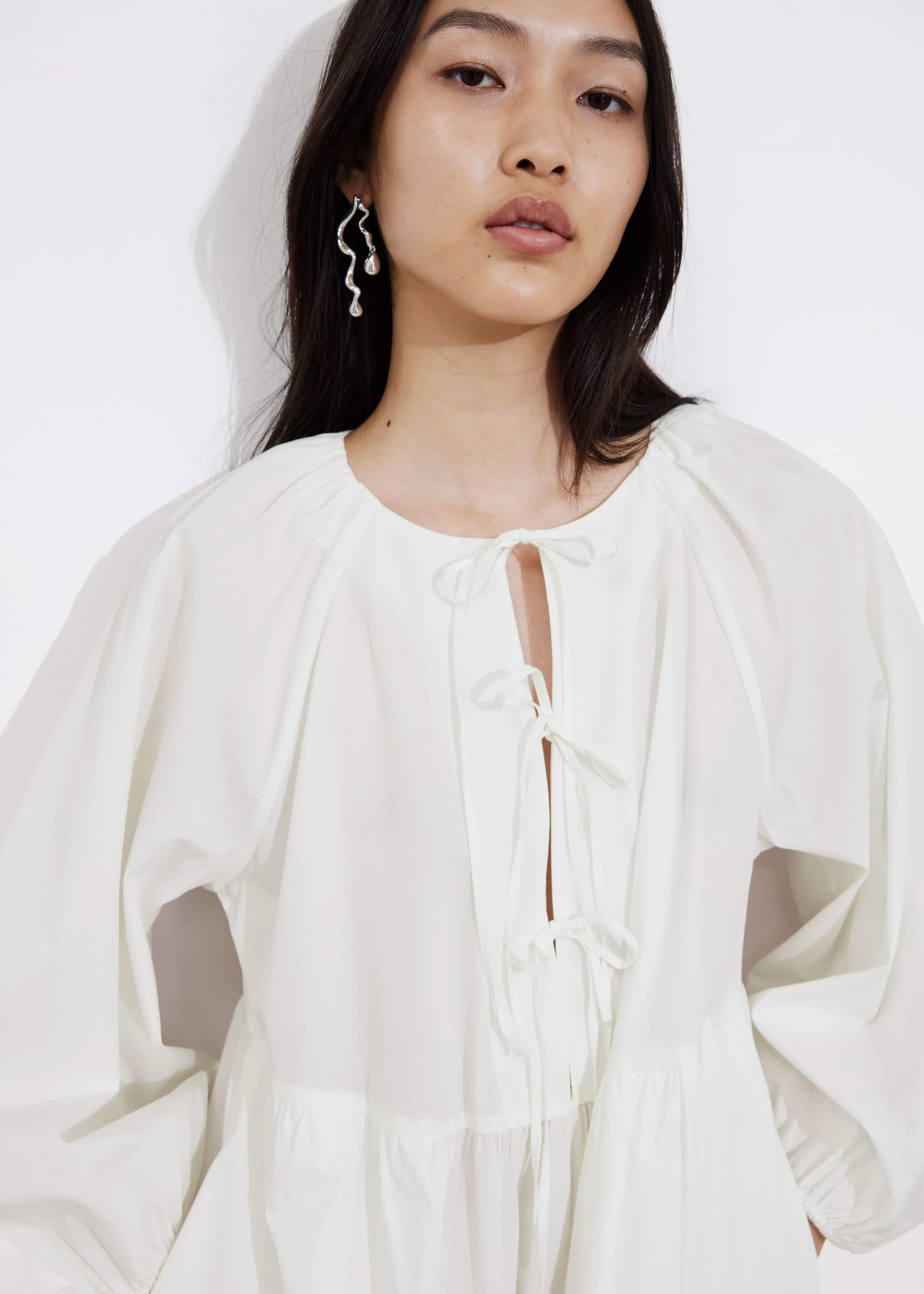 Tiered Tie-Detail Midi Dress - White - Lookbook