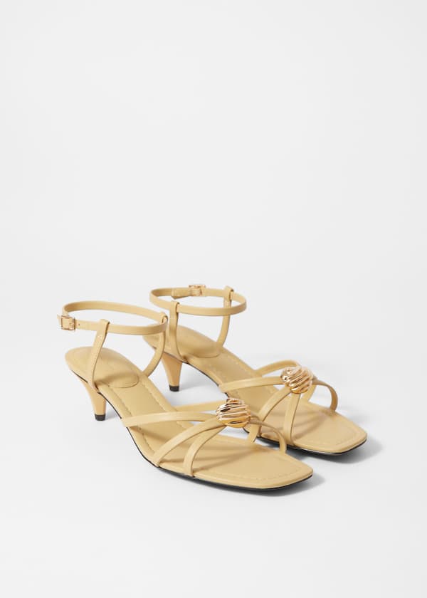 Embellished Heeled Leather Sandals