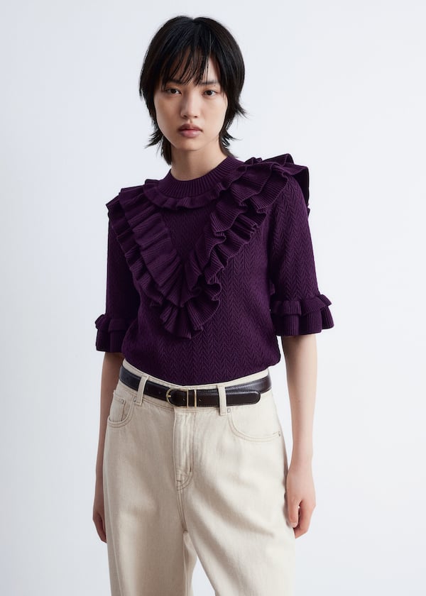 Pointelle-Knit Ruffle Top