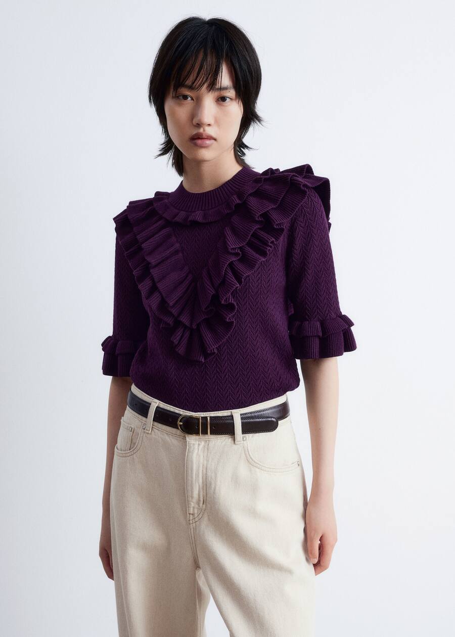 Pointelle-Knit Ruffle Top