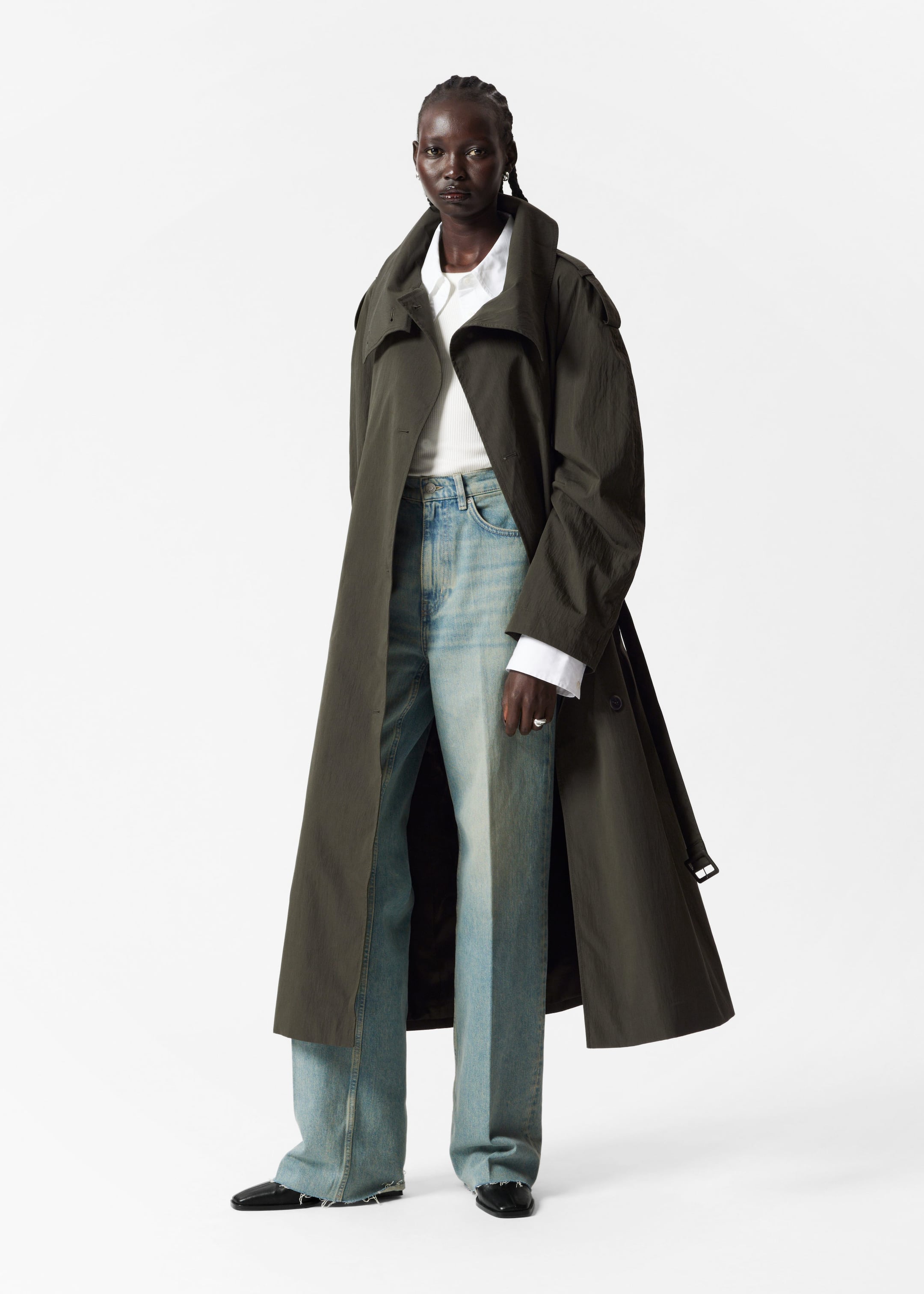 High-Collar Trench Coat - Green - Lookbook